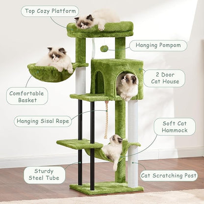 Cat Tree, Cat Tower for Indoor Cats, 43.3 inch Cat Tree Tower with Sturdy Steel Tube, Hammock, Cat Condo for Small Cats and Kittens, Scratching Post, Green GCT004SGR