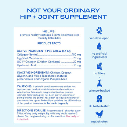 Native Pet Hip & Joint Supplement for Dogs - Advanced Dog Joint & Arthritis Supplement - Helps Maintain Healthy Cartilage, Joint Flexibility, Lubrication, & Function - with ESM & Collagen - 120 Chews