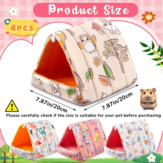 4 Pcs Guinea Pig Hideout, Guinea Pig Bed Tunnel, Rabbit Washable Small House Cage Accessories for Bunny Hedgehog Mouse Chinchillas Hamsters Ferrets Bearded Dragons Rats(Cartoon, 7.9 in)