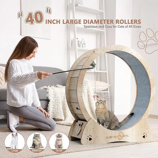 Cat Exercise Wheel, 43" Cat Running Wheel for Indoor Cats with Quiet Carpeted Runway, Cats Treadmill Wheels with Locking Mechanism, Cat's Weight Loss and Health