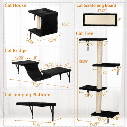COZIWOW Wall Mounted Cat Furniture, Cat Wall Shelves and Perches, Floating Cat Shelves for Wall Set of 5 (Black)
