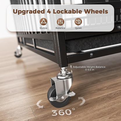 38" Heavy Duty Dog Crates for Small Dogs, Escape Proof, Upgraded 4 Lockable Wheels, Removable Door, Dog Kennel Indoor, Max Load 300Lbs, Easy to Clean, Medium Dog Crate for High Anxiety Dogs