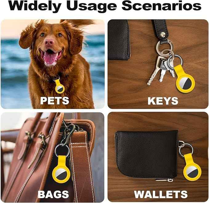 Case for AirTag 2nd Gen (2026) & 1st Gen, Silicone Holder Keychain Key Ring, Protective Cover for Apple for Air Tags, GPS Finder Accessories for Bags, Pets, Kids, Luggage, Yellow