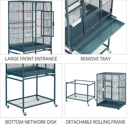 Yaheetech 54inch Metal Large Parrot Parakeet Flight Bird Cage w/Rolling Stand for Small Parrots Cockatiel Sun Parakeet Green Cheek Conure Lovebird Budgie Finch Canary