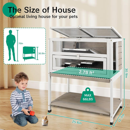 PetsCosset Guinea Pig Cages Hamster Cage Indoor with Stand Storage Wooden Outdoor Small Animals Habitat with Hideout House Pull Out Tray