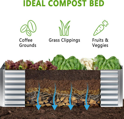 4x2x2FT Galvanized Raised Garden Bed,Planter Raised Beds-Metal Garden Box,Large Plant for Outdoor Planting, Vegetables Bed，Flower,herb-Sliver