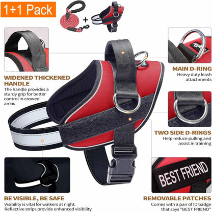 Haapaw Essential Dog Harness, No Pull Pet Vest with 3 Leash Clips, No Choke, Reflective, Adjustable and Padded, for Easy Walking and Training for Large Dogs(L, Red)