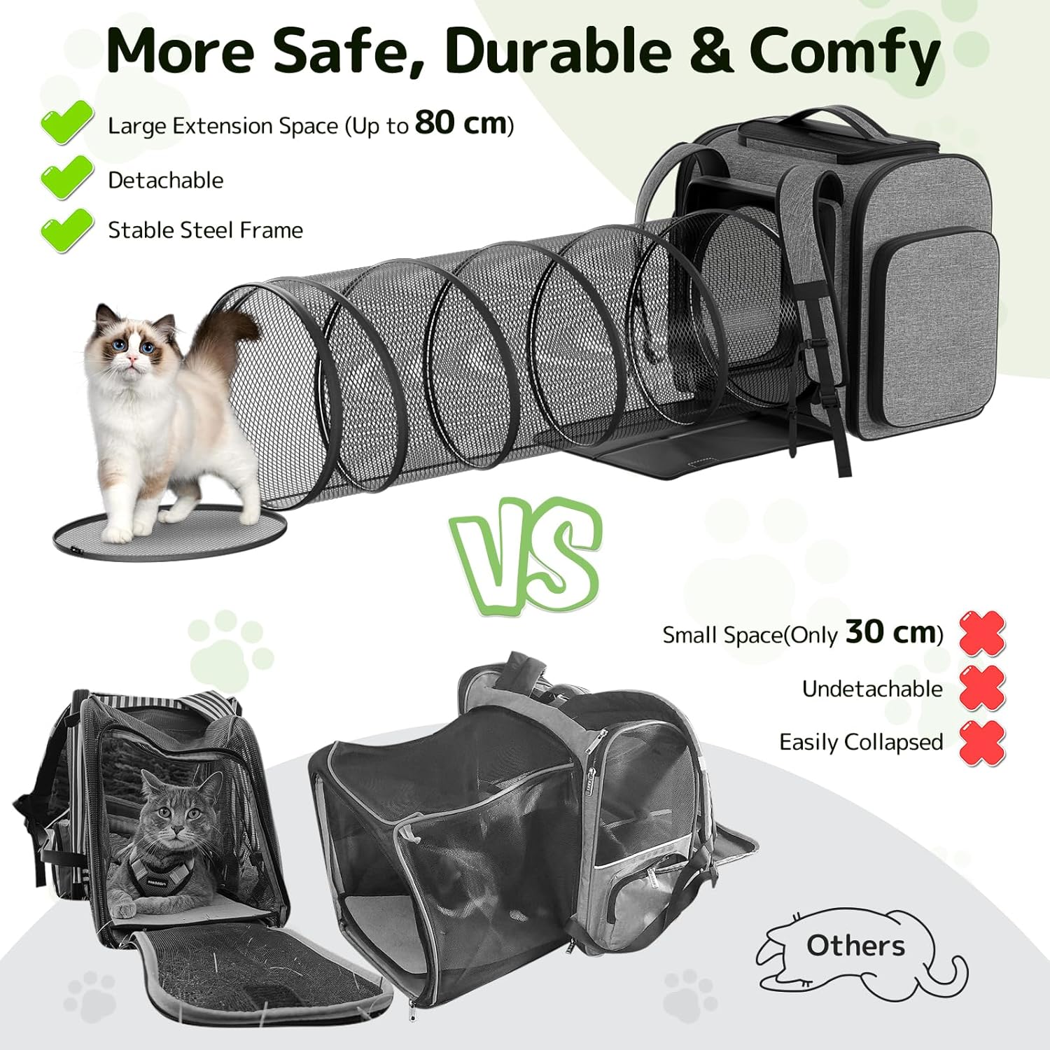 Pawtners Cat Carrier Backpacks Expandable Cat Backpack with Breathable Mesh, Pet Carrier Backpack for Cats Small Dogs Puppies Up to 18 Lbs, Dog Carrier Backpack for Travel Hiking Camping Outdoor - Pawvie