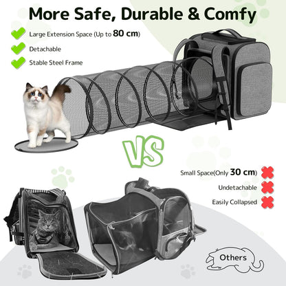 Pawtners Cat Carrier Backpacks Expandable Cat Backpack with Breathable Mesh, Pet Carrier Backpack for Cats Small Dogs Puppies Up to 18 Lbs, Dog Carrier Backpack for Travel Hiking Camping Outdoor - Pawvie