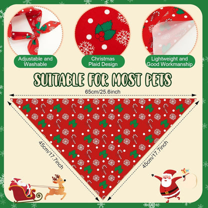 100 Pcs Christmas Dog Bandanas Bulk Xmas Santa Snowflakes Bandanas Adjustable Soft Bibs Triangle for Small Medium Large Pets Holiday Party Costume