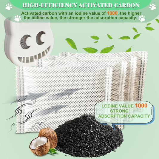 Unscented Cat Litter Box Deodorizer Kit Stick-On Activated Carbon Odor Eliminators Compatible with most manual and automatic litter boxes (4 Refills+ 1 Box) (White, Unscented)