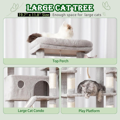 Cat Tree for Large Cats, 78.7"(200cm) Tall Cat Tower for Indoor Cats Multiple Cats with Large Top Perch, Cat Condo, Cat Hammcok, Cat Scratching Post, Light Gray GCT031W