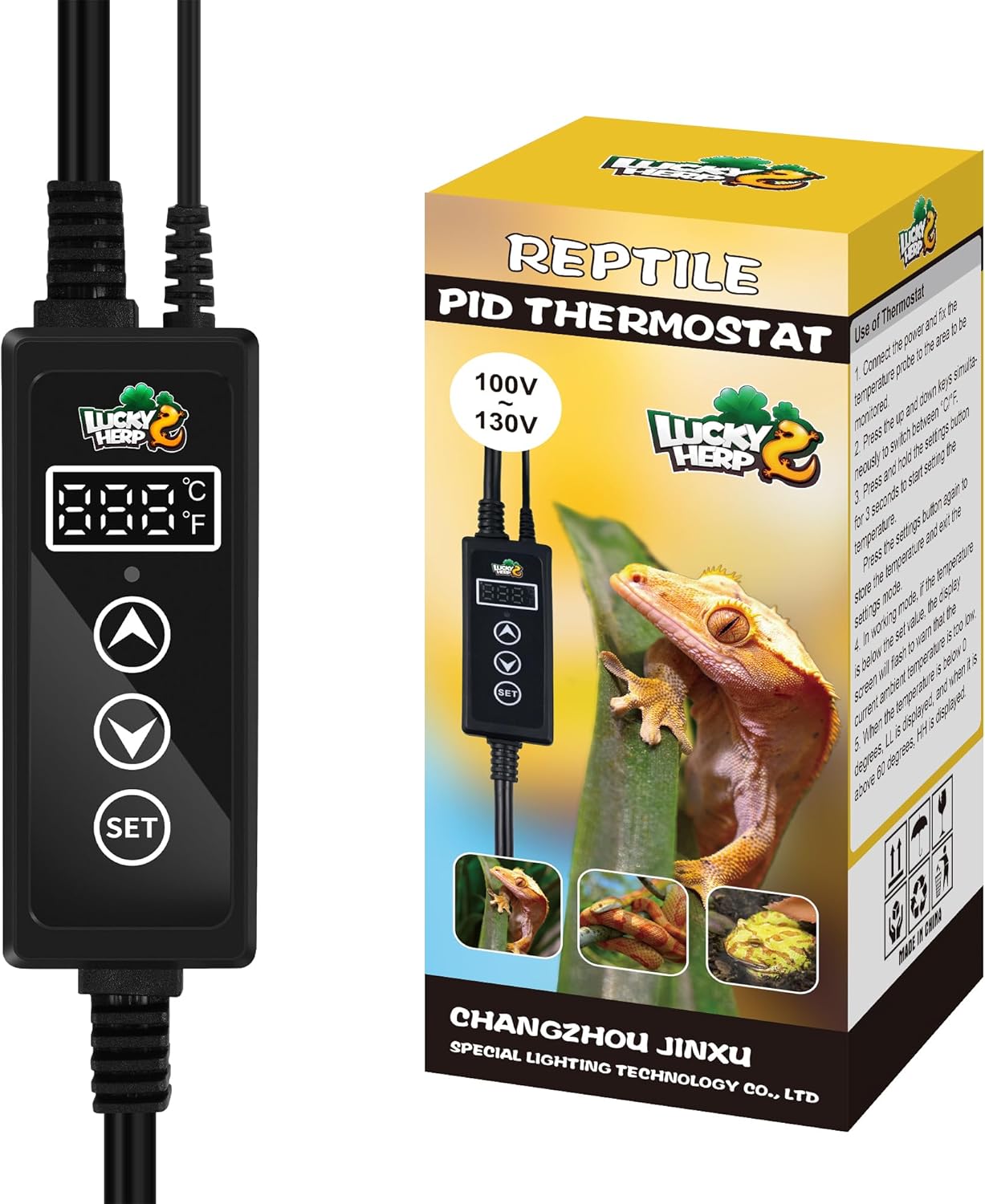 LUCKY HERP Reptile Dimming Thermostat, PID Heat Lamp Temperature Controller with LED Digital Screen, Terrarium Thermostat for Reptile Heat Lamp Heat Mat & Heaters, Support ℉/℃, Memory Function