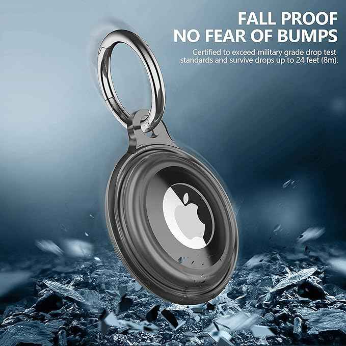 4 Pack IPX8 Waterproof Compatible with AirTag Keychain Holder Case, Lightweight, Anti-Scratch, Easy Installation,Soft Full-Body Shockproof for Luggage,Keys, Dog Collar (Black+Clear+Pink+Blue)