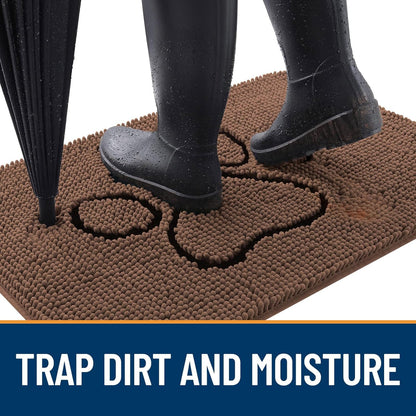 OLANLY Door Mat for Muddy Dog Paws 36x24, Ultra Absorbent Chenille Mud Doormat with Paw Print Design, Non-Slip Washable Doormat for Indoor Entryway, Quick-Dry Pet Bed Mats for Dirty Dogs, Mocha