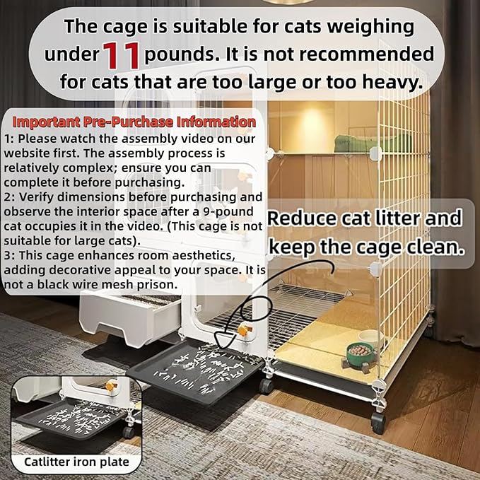 cat cage Indoor with Litter Box, Complimentary Bed, Bowl,Cleaning Three Piece Set,Large cat Enclosure, Cat House with Wheels Outdoor,Small Animal Cage cat Kennel (White, 41.8″(L) x18.1″(W) x46.1″(H))