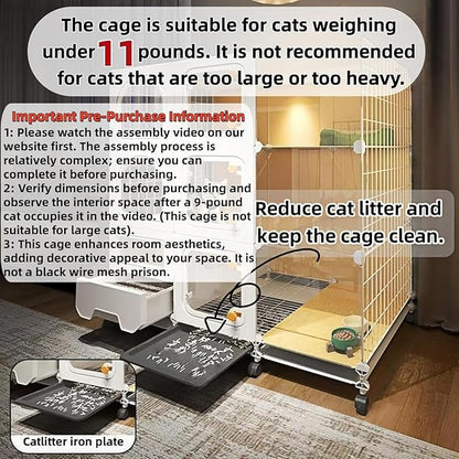 cat cage Indoor with Litter Box, Complimentary Bed, Bowl,Cleaning Three Piece Set,Large cat Enclosure, Cat House with Wheels Outdoor,Small Animal Cage cat Kennel (White, 41.8″(L) x18.1″(W) x46.1″(H))