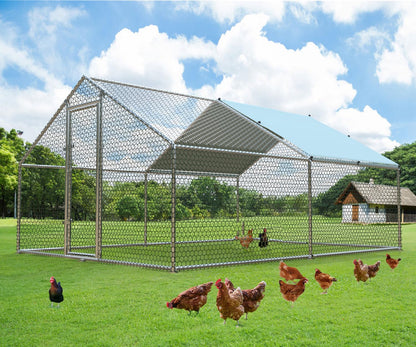 1.26'' Large Metal Chicken Coop Run Walk in, Chicken Runs for Yard with Cover, Chicken Pens Outdoor, Spire Roofed Outside Dog Kennel with Roof (9.8’Lx13.1’Wx6.4’H)