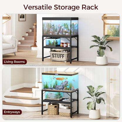 40-50 Gallon Fish Tank Stand, Aquarium Stand with 2-Tier Storage Shelves, Heavy Duty Breeder Turtle Terrarium Stand Rack for Home Office, 36.2" L x 18.9" W x 24.4" H, Black FTBK4001