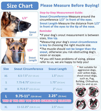 LUCKYPAW Soft Muzzle for Medium Large Sized Dogs Labrador German Shepherds, Dog Muzzle to Prevent Biting Chewing, Adjustable Mouth Guard for Grooming Walking Training(Black, L)