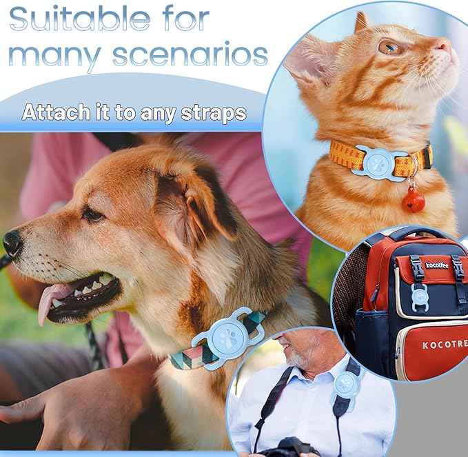 Dog Airtag Holder, Waterproof Airtag Holder for Dog Collar, Fit Most of Collar Widths, Silicone Full Body Covered Anti-Lost Protective Air Tag Case, Ease of Installation, 1 Pack Light Blue