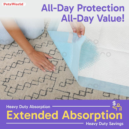 PETSWORLD Enormous Dog Training & Potty Pads, 37x54 inch - Tear Resistant with Strong Leak-Proof Backing, Optional Adhesive Tape, 100 Count