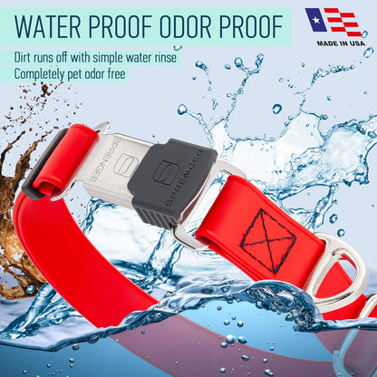 Dogline Biothane Waterproof Dog Collar with Herm Sprenger Black Stainless Steel Quick Release Buckle – Heavy Duty Tactical Durable Collar for Dogs – Comfortable and Safe Pet Collar W 1" L 15-25" Red