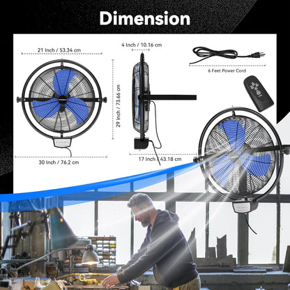 20 IN 5500 CFM Remote Control Wall Mount Fan, 3 Speed High Velocity Wall Fan with Timer, Oscillation & Tilting, Air Circulator for Garage, Commercial, Greenhouse, Warehouse & Gazebo Use, UL Listed