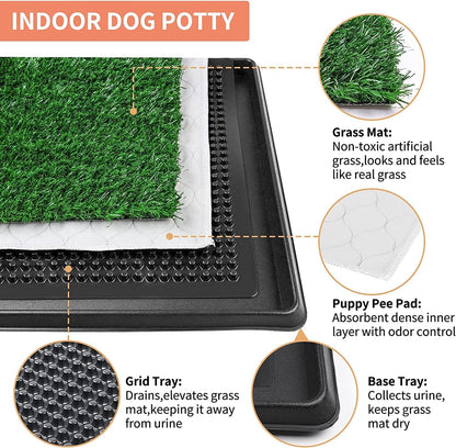 Dog Grass Pet Loo Indoor/Outdoor Portable Potty, Dog Litter Box, Artificial Grass Patch Bathroom Mat and Washable Pee Pad for Puppy Training, Full System with Trays (Pet Training Tray, 20"x16")
