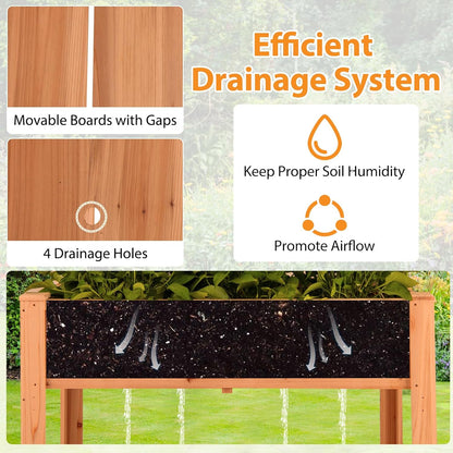 Giantex Raised Garden Bed with Trellis, Wooden Elevated Planter Box with Legs, Drainage Holes for Climbing Plants Vines Vegetables Flowers Herbs, Outdoor Horticulture Planter for Patio Yard (Brown)