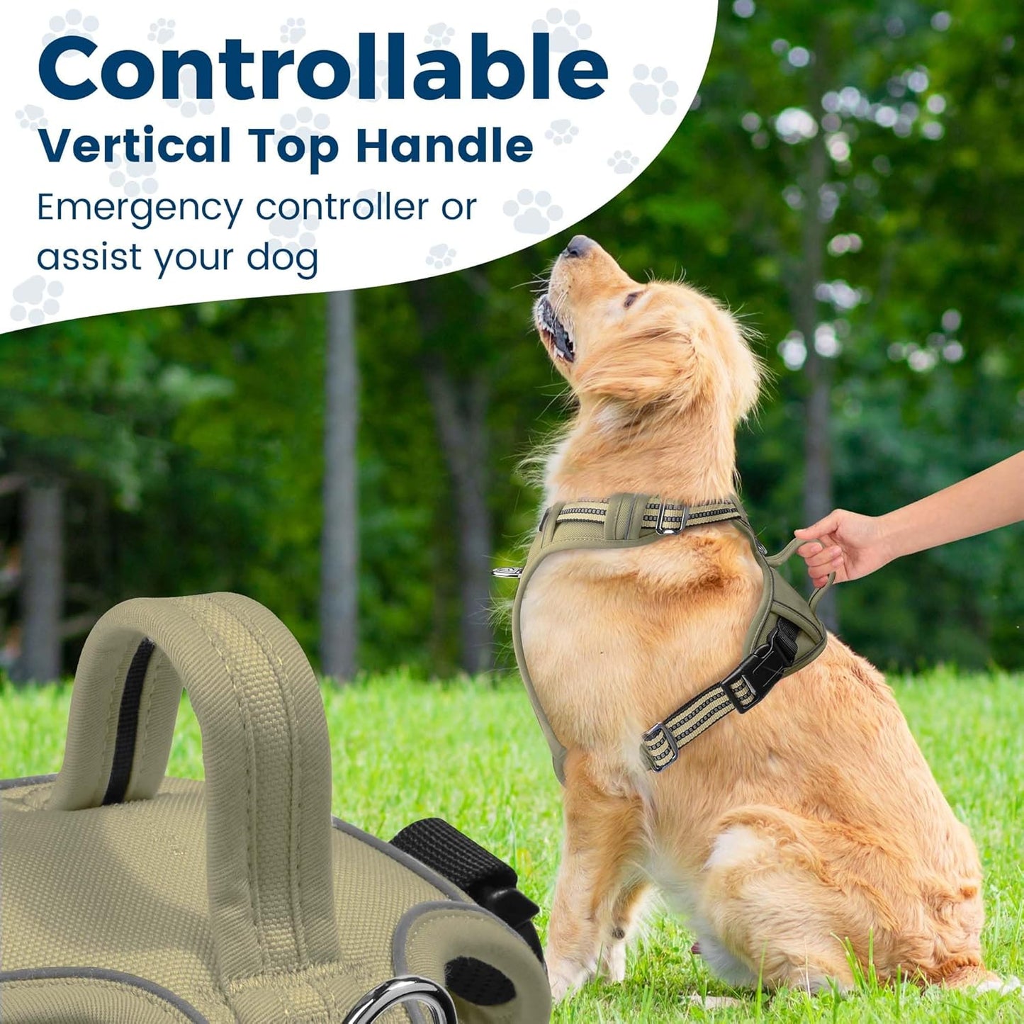 Funfox Dog Harness No Pull, Adjustable Pet Vest Harness, Super Soft Material with Vertical Handle Easy Control, Reflective Night Walking, 2 Leash Clips for Small Sized Dogs, Army Green, S