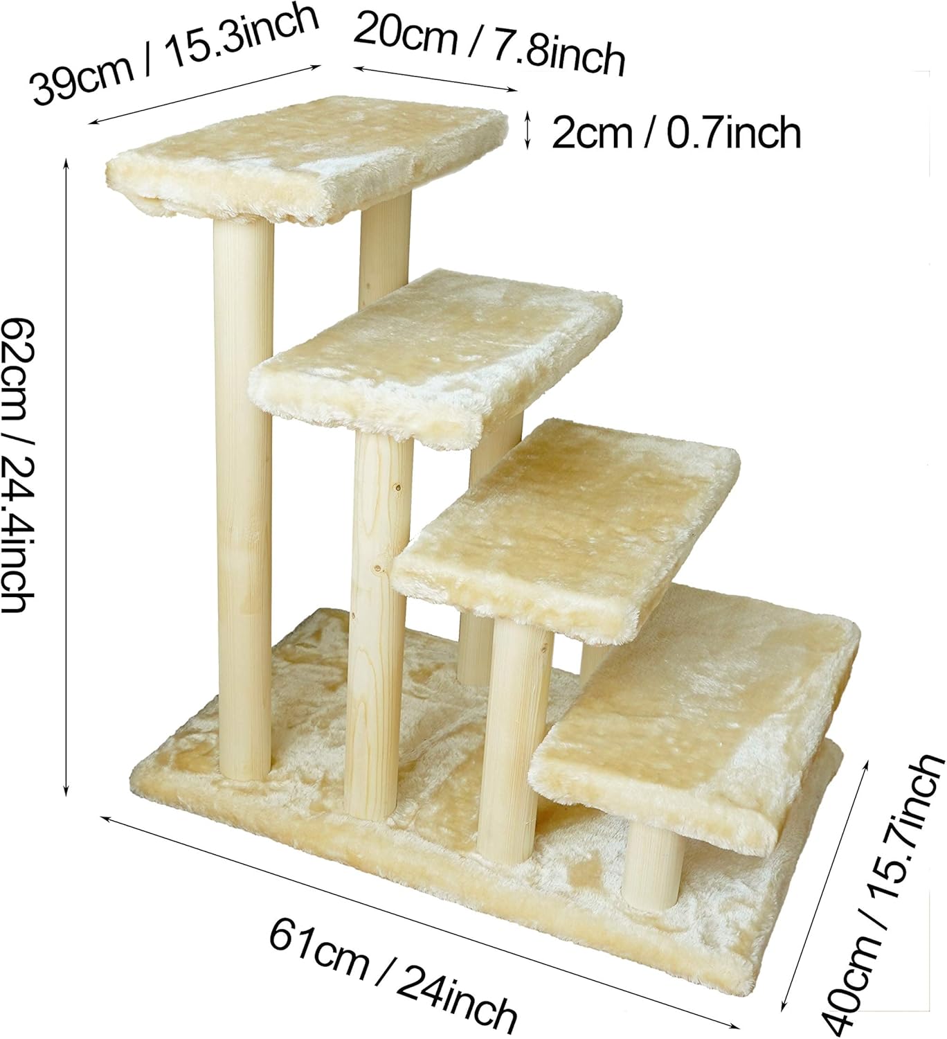 Cowboy Wooden pet Stairs 4-Step pet Ladder cat Dog Easy Stairs with Detachable Carpet for high Bed and Couch (Gray) - Pawvie