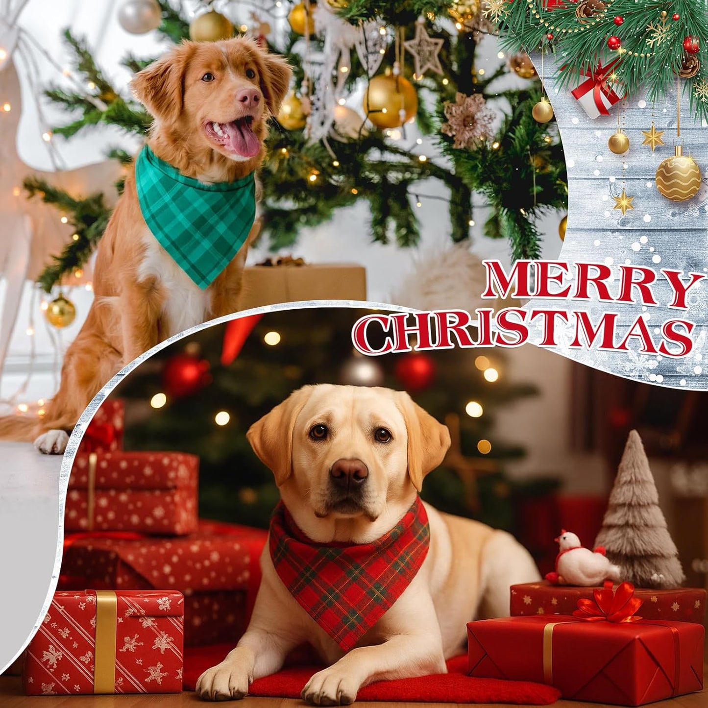 Abbylike 50 Pieces Christmas Plaid Dog Bandanas Bulk Xmas Bandanas for Dogs Triangle Kerchief Bibs Scarf Set for Christmas Pet Costume Accessories Decoration (31.5 x 21.7 x 21.7)
