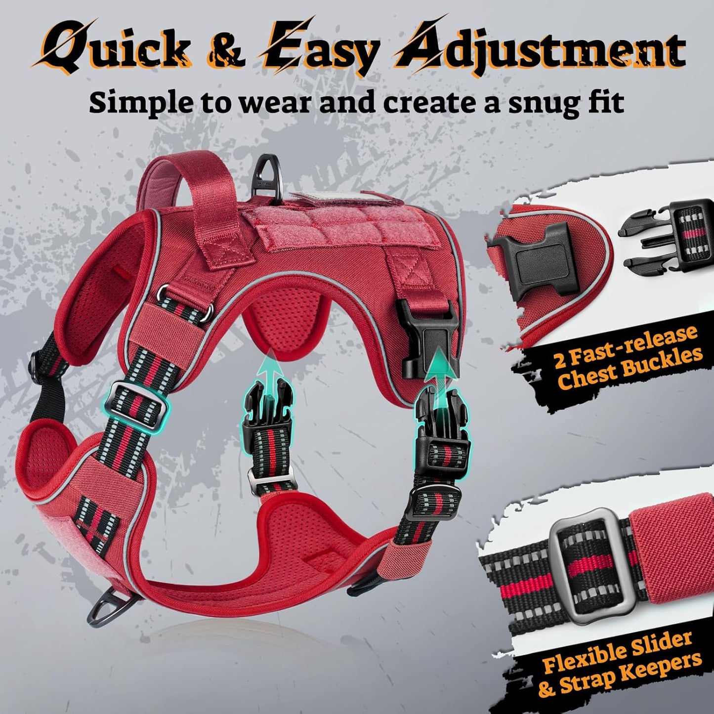 rabbitgoo Dog Harness Small Sized No Pull, Tactical Service Pet Vest with Molle and Control Handle, Adjustable and Reflective Military Harness for Easy Walking and Training, Red, S