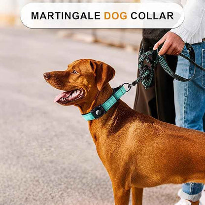 Airtag Dog Collar with Martingale Design, IP68 Waterproof Air Tag Collar Holder, Adjustable Reflective Soft Padded Nylon Dog Collar for Large Medium Small Dogs