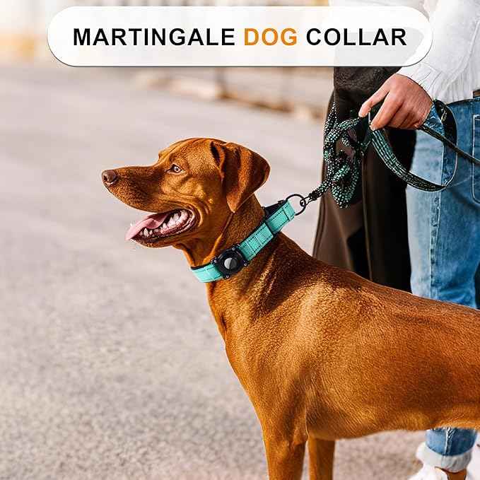 Airtag Dog Collar with Martingale Design, IP68 Waterproof Air Tag Collar Holder, Adjustable Reflective Soft Padded Nylon Dog Collar for Large Medium Small Dogs