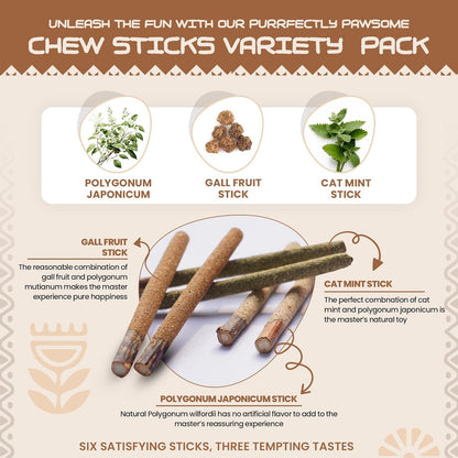 HUPA Cat Chew Sticks | Anxiety Relief & Digestive Support, Kitten Teething Chews, Cat Dental Chews | Natural Catnip Teething for Indoor Cats, Energetic Chew for All Ages & Breeds | 6 Sticks