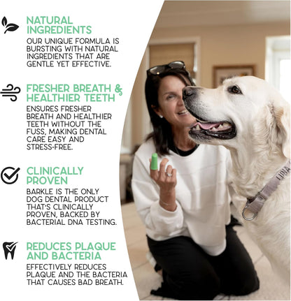 Barkle Vet Approved Dog Teeth Cleaning Toothpaste & Tooth Brushing Kit | Eliminate Plaque, Tartar & Bad Breath | Mint Dog Breath Freshener Gel | Puppy & Small Breed Safe | Free Finger Brush (60 Days)
