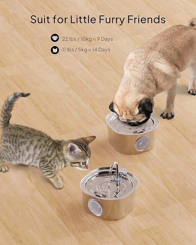 PEKTACO Cat Water Fountain, Pet Water Fountain for Cats/Dogs Indoor, Stainless Steel Cat Drinking Fountains with Water Level Window and 6 Filters + 6 Sponges(3.2L/108oz)