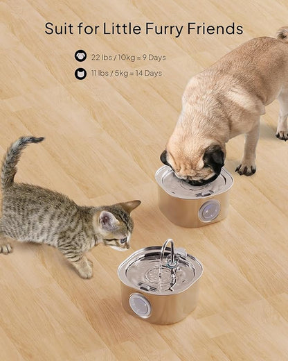 PEKTACO Cat Water Fountain, Pet Water Fountain for Cats/Dogs Indoor, Stainless Steel Cat Drinking Fountains with Water Level Window and 6 Filters + 6 Sponges(3.2L/108oz)