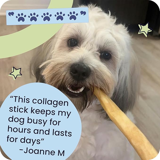 Pawstruck Natural Large Collagen Stick Barbells for Dogs - Vet-Approved Long Lasting Chew Alternative to Rawhide & Bully Sticks, with Glucosamine & Chondroitin - 6 Pack, Packaging May Vary