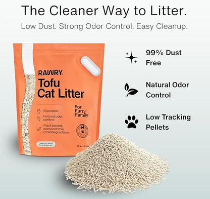 Tofu Cat Litter by Rawry | Flushable Natural Compostable Cat Litter Five Bags (5 Month Supply: 17.5kg)