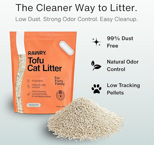 Tofu Cat Litter by Rawry | Flushable Natural Compostable Cat Litter Five Bags (5 Month Supply: 17.5kg)