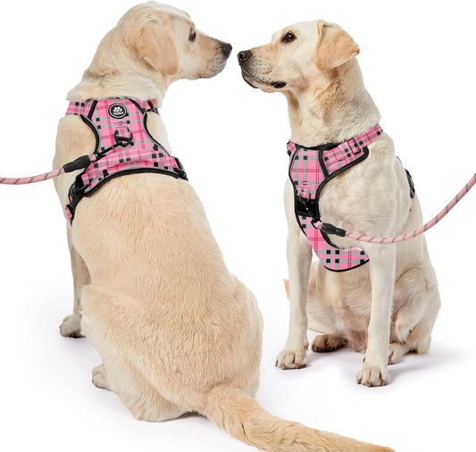 NESTROAD No Pull Dog Harness with Leash, Reflective No Choke Pet Vest Harness,Adjustable Soft Padded Dog Harness with Easy Control Handle for Medium Dogs(Checkered Pink,Medium)