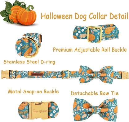 Unique style paws Halloween Dog Collar with Bow Tie Pumpkin Cotton Collar Adjustable Puppy Collar for Small Medium Large Dogs-L