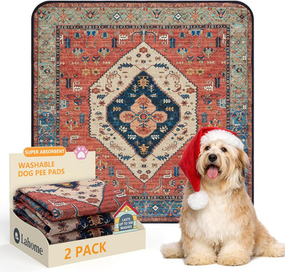 Lahome Super Absorbent Washable Pee Pads for Dogs - Secure Floor Protection - Non-Slip, Leakproof Reusable Pads for Training, Crates & Playpens (2 Pack, 36"x36", Red)