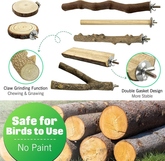 Hamiledyi 10 PCS Natural Wood Bird Perches for Cage Parakeet Stand Bird Cage Accessories Parrot Perch Branch Paw Grinding Fork Parakeet Platform for Small and Medium Sized Birds Budgie Cockatiel