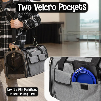 Pet Carrier with Wheels | United Delta American Frontier Airline Approved | Two Expandable Sides, Storage Pockets Adjustable Leash | Rolling Dog and Cat Carrier TSA Compliant (Grey)