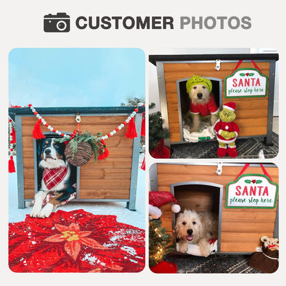 Wooden Dog House Outdoor with Iron Frame, Weatherproof Dog Kennel with Removable Floor, Anti Bite Puppy Shelter with Openable Roof (Brown, 33.5'' x 25.2'' x 22'')