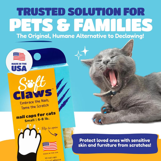 Soft Claws Cat Nail Caps for Small Cats – (40 Caps, Sparkle Variety) - Made in USA - Veterinarian-Developed | Protects Furniture & Skin - Easy to Apply, Long-Lasting Anti-Scratch Soft Cat Claw Covers